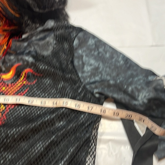 Punk EMO rocker ZOMBIE BIKER skull shirt Halloween Costume flame MOHAWK BOYS LG - Picture 5 of 15